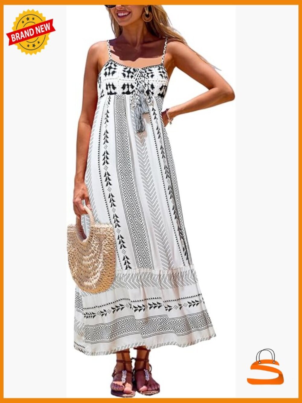 Sleeveless Bohemian Maxi Dress with Tassel Ruffled Hem